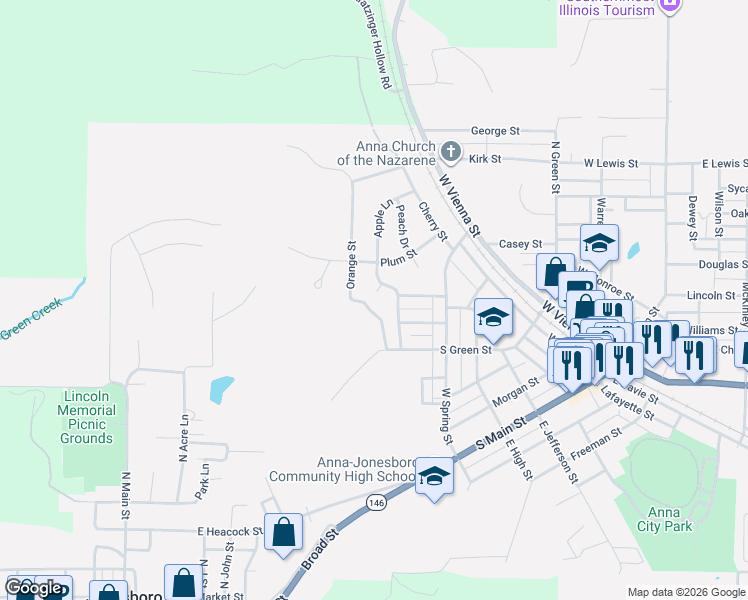 map of restaurants, bars, coffee shops, grocery stores, and more near 172-254 Orange Street in Anna
