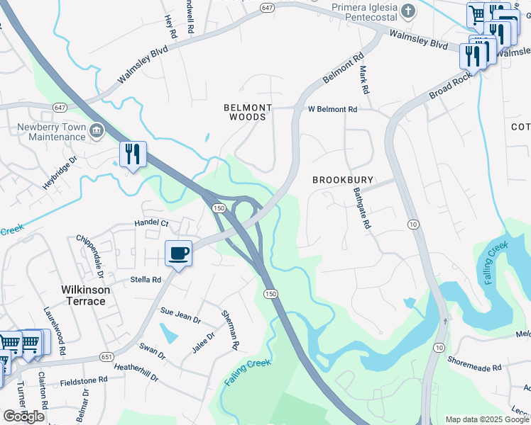 map of restaurants, bars, coffee shops, grocery stores, and more near 5939 Belmont Road North in Richmond
