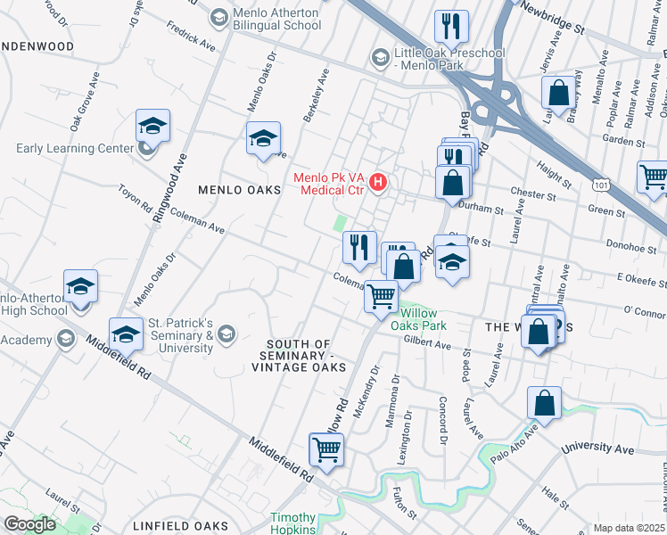 map of restaurants, bars, coffee shops, grocery stores, and more near 770 Coleman Avenue in Menlo Park