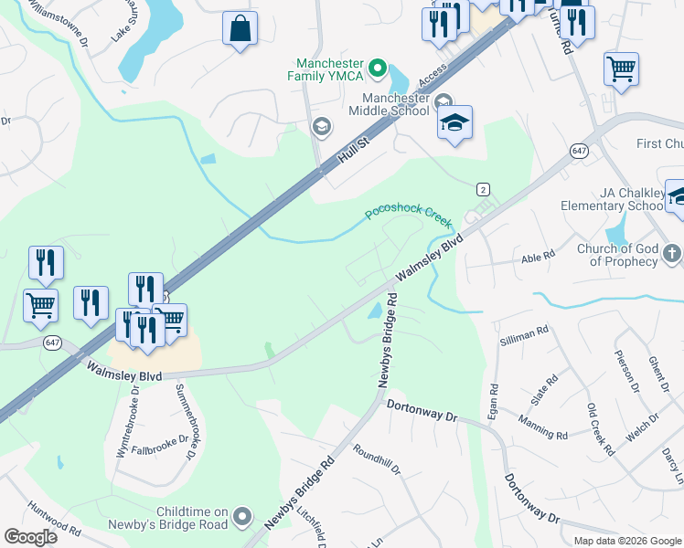 map of restaurants, bars, coffee shops, grocery stores, and more near 7608 Van Hoy Drive in Richmond