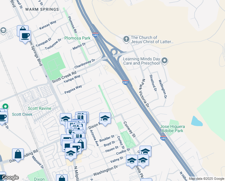 map of restaurants, bars, coffee shops, grocery stores, and more near 391 Gross Street in Milpitas