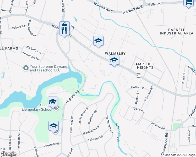 map of restaurants, bars, coffee shops, grocery stores, and more near 4355 Martha Lane in Richmond