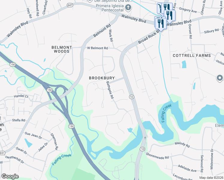 map of restaurants, bars, coffee shops, grocery stores, and more near 5030 Bathurst Road in Richmond