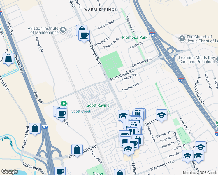 map of restaurants, bars, coffee shops, grocery stores, and more near 48964 Lady Fern Common in Fremont