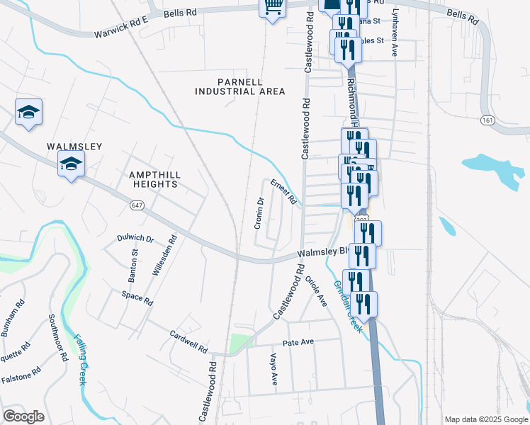 map of restaurants, bars, coffee shops, grocery stores, and more near 4720 Cronin Drive in Richmond