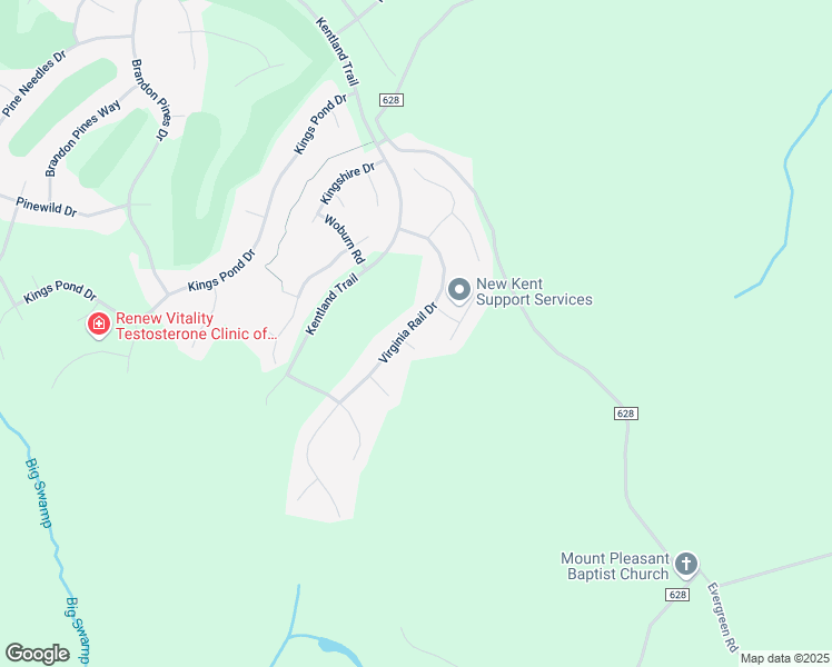 map of restaurants, bars, coffee shops, grocery stores, and more near 10414 Virginia Rail Court in Providence Forge
