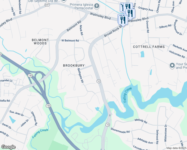 map of restaurants, bars, coffee shops, grocery stores, and more near 4011 Barth Road in Richmond