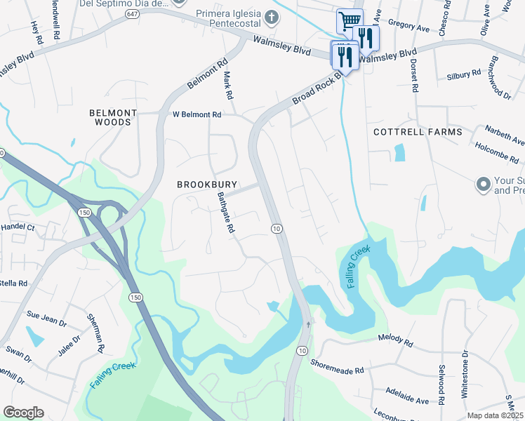map of restaurants, bars, coffee shops, grocery stores, and more near 4011 Barth Road in Richmond