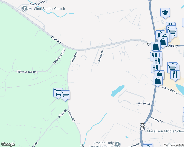 map of restaurants, bars, coffee shops, grocery stores, and more near State Route 1347 in Madison Heights