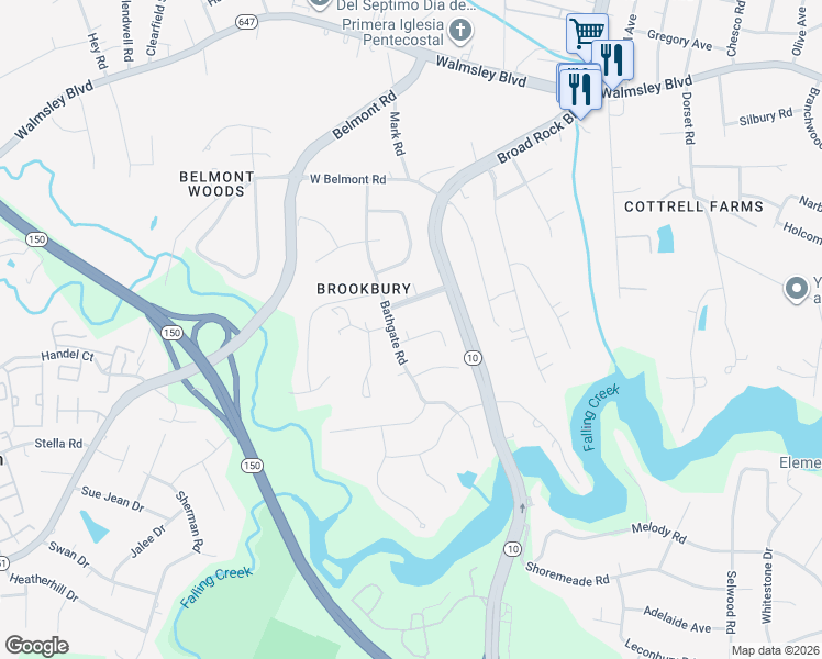 map of restaurants, bars, coffee shops, grocery stores, and more near 5030 Bathurst Road in Richmond