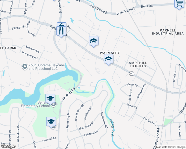 map of restaurants, bars, coffee shops, grocery stores, and more near 4355 Martha Lane in Richmond