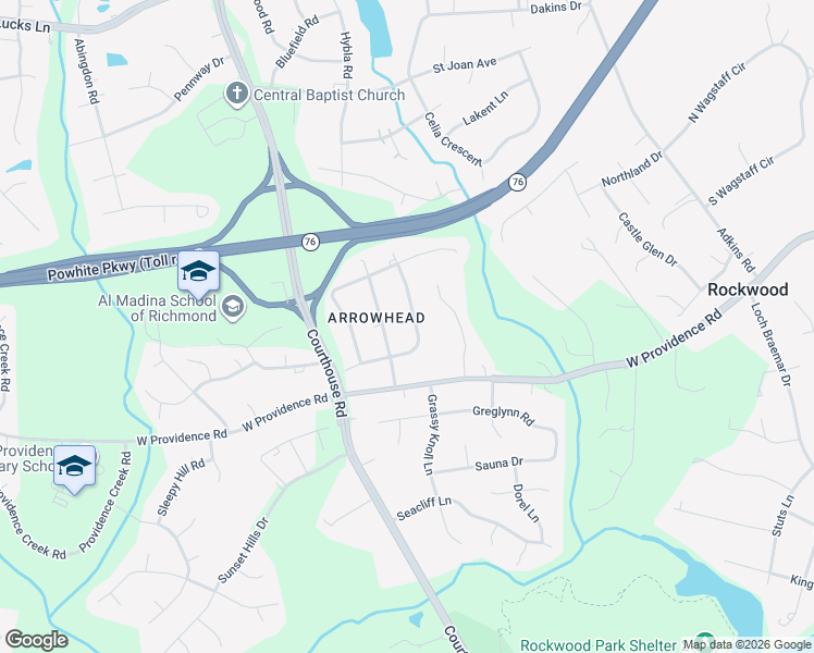 map of restaurants, bars, coffee shops, grocery stores, and more near 10400 Chieftain Trail in Richmond