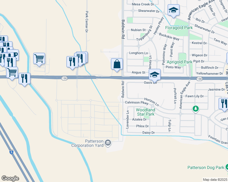 map of restaurants, bars, coffee shops, grocery stores, and more near 2006 Sperry Avenue in Patterson