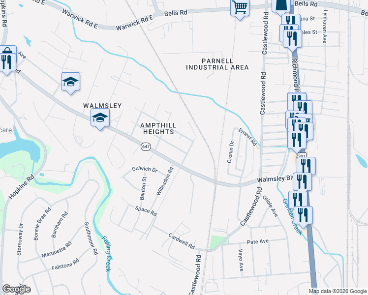 map of restaurants, bars, coffee shops, grocery stores, and more near 4415 Atlantic Avenue in Richmond
