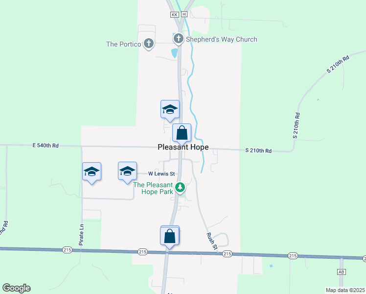 map of restaurants, bars, coffee shops, grocery stores, and more near in Pleasant Hope