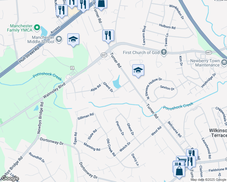 map of restaurants, bars, coffee shops, grocery stores, and more near 3285 Ghent Drive in Chesterfield