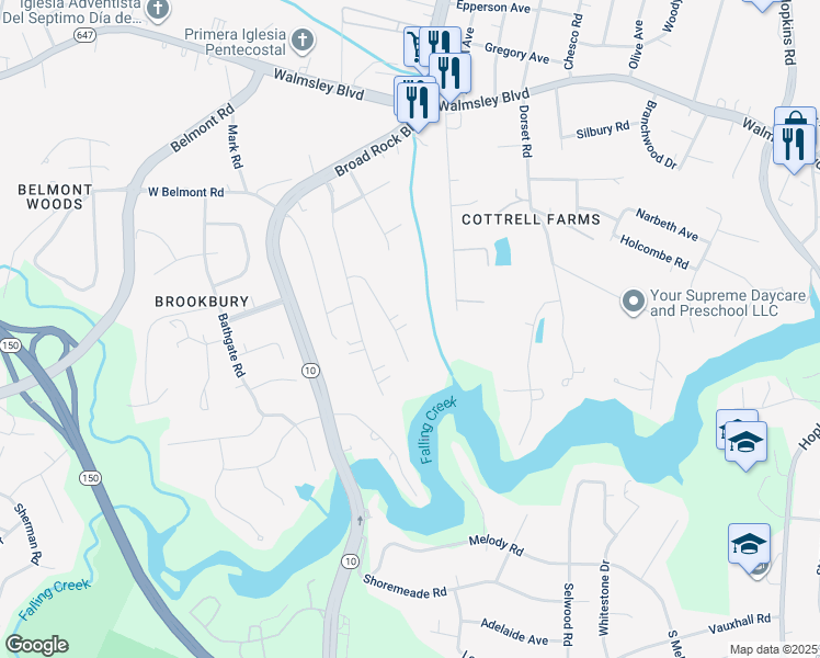map of restaurants, bars, coffee shops, grocery stores, and more near 3971 Rebecca Road in Richmond