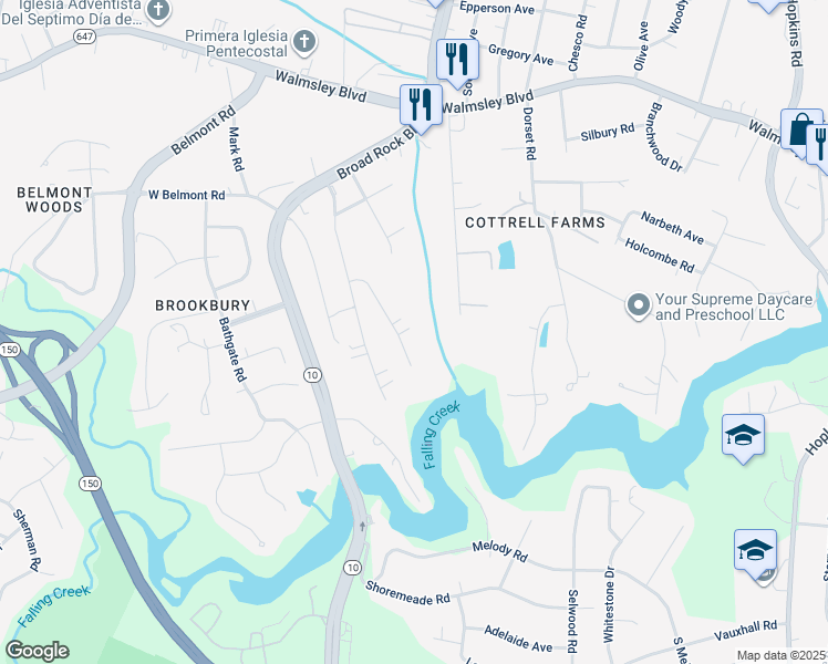 map of restaurants, bars, coffee shops, grocery stores, and more near 3971 Rebecca Road in Richmond