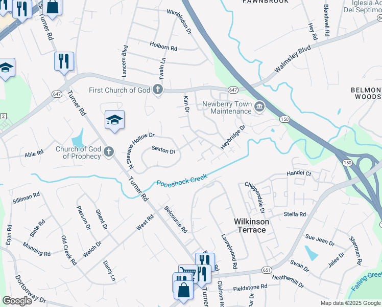 map of restaurants, bars, coffee shops, grocery stores, and more near 6423 Sexton Drive in Richmond