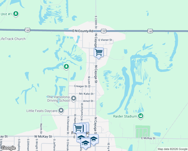 map of restaurants, bars, coffee shops, grocery stores, and more near 714 North Linn Street in Frontenac