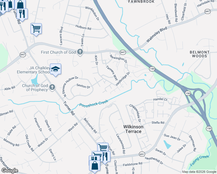 map of restaurants, bars, coffee shops, grocery stores, and more near 4604 Milfax Road in Richmond