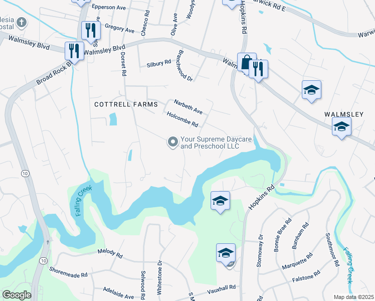 map of restaurants, bars, coffee shops, grocery stores, and more near 4143 Dorset Road in Richmond