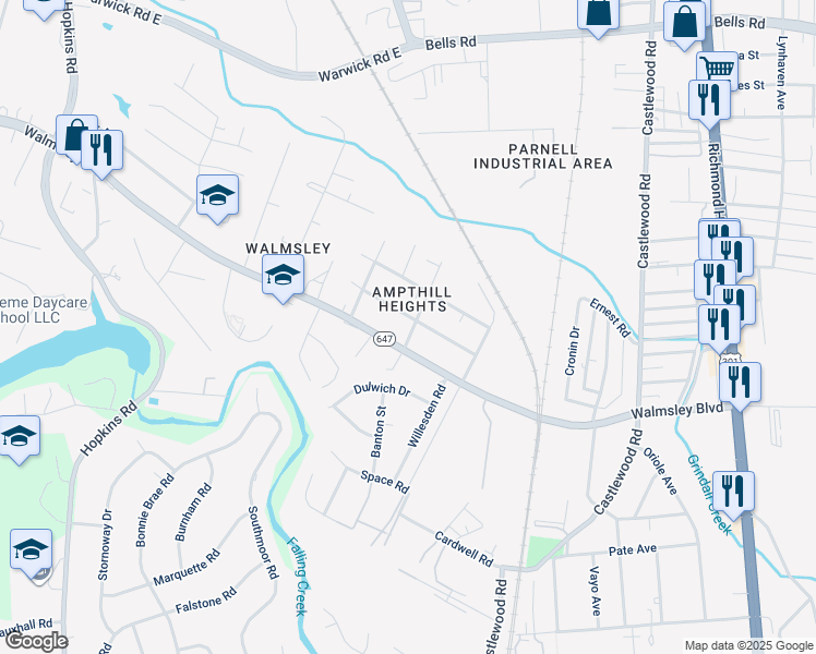 map of restaurants, bars, coffee shops, grocery stores, and more near 3101 Navarone Avenue in Richmond
