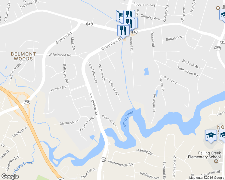 map of restaurants, bars, coffee shops, grocery stores, and more near 3950 Rebecca Rd in Richmond