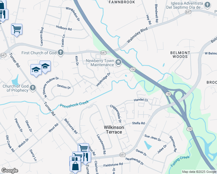 map of restaurants, bars, coffee shops, grocery stores, and more near 6004 Partingdale Circle in Richmond