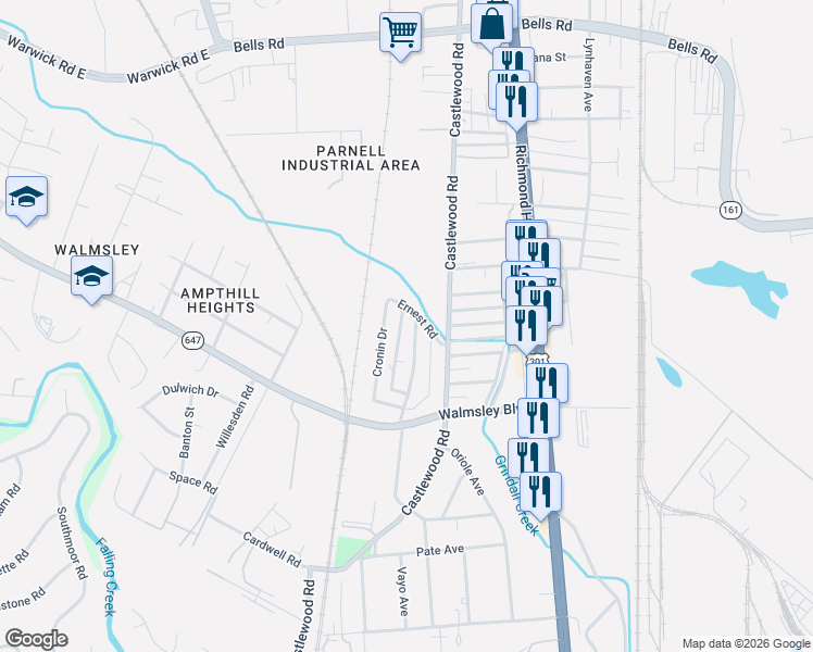 map of restaurants, bars, coffee shops, grocery stores, and more near 4701 Caldwell Avenue in Richmond