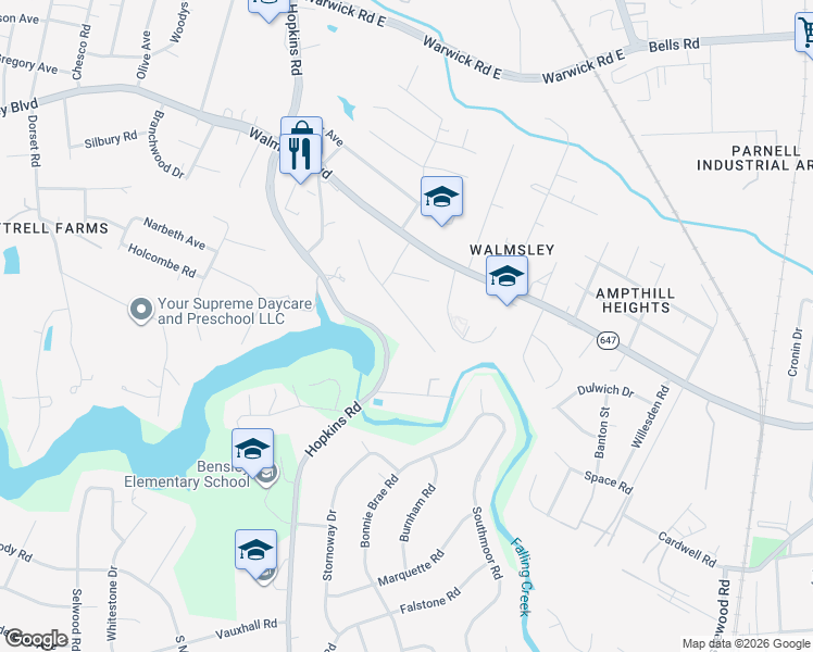 map of restaurants, bars, coffee shops, grocery stores, and more near 4312 Martha Lane in Richmond
