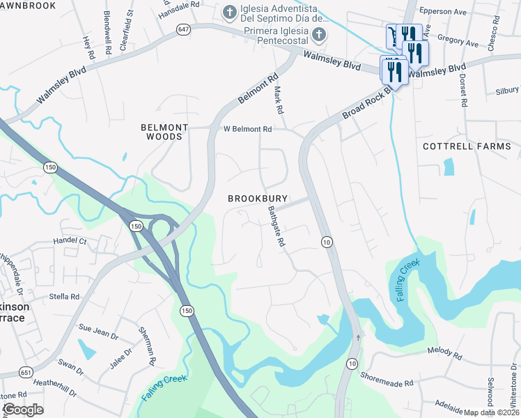 map of restaurants, bars, coffee shops, grocery stores, and more near 3800 Bathgate Road in Richmond