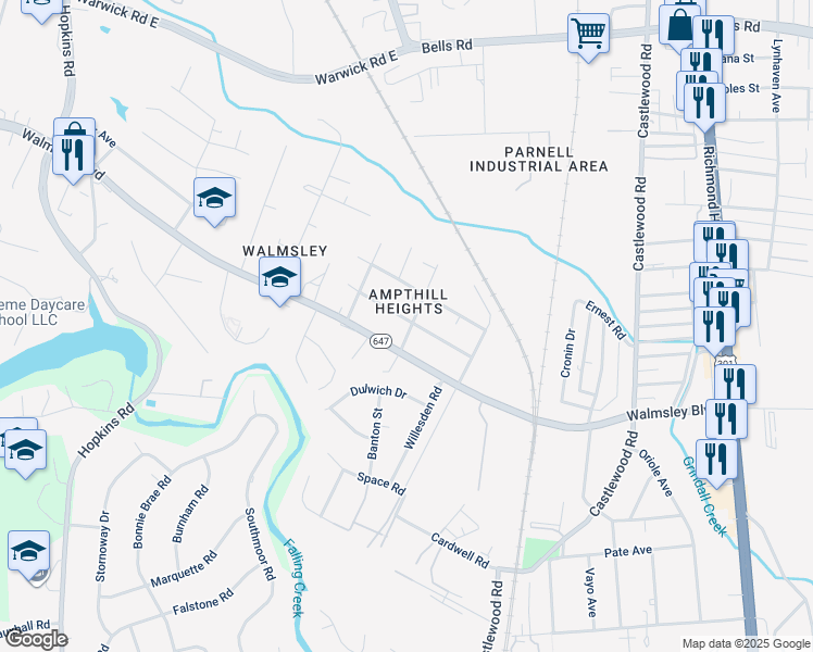 map of restaurants, bars, coffee shops, grocery stores, and more near 3101 Navarone Avenue in Richmond