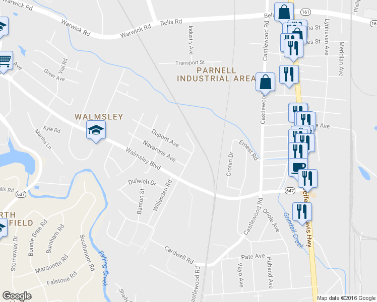 map of restaurants, bars, coffee shops, grocery stores, and more near 3002 Dupont Avenue in Richmond