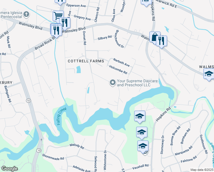 map of restaurants, bars, coffee shops, grocery stores, and more near 4100 Dorset Road in Richmond