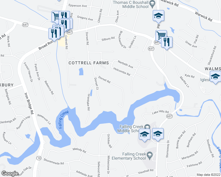 map of restaurants, bars, coffee shops, grocery stores, and more near 4100 Dorset Road in Richmond