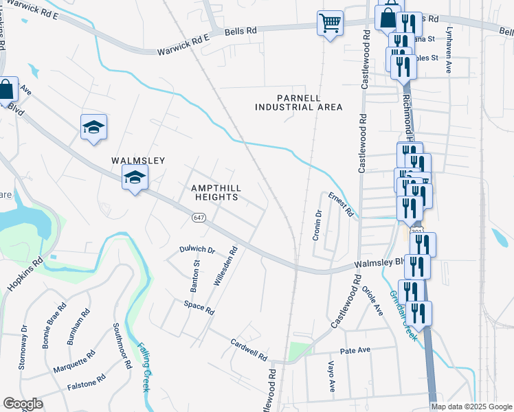 map of restaurants, bars, coffee shops, grocery stores, and more near 3011 Dupont Avenue in Richmond