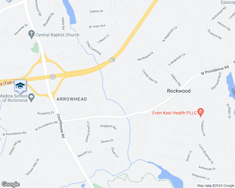 map of restaurants, bars, coffee shops, grocery stores, and more near 2018 Maginoak Court in Chesterfield County