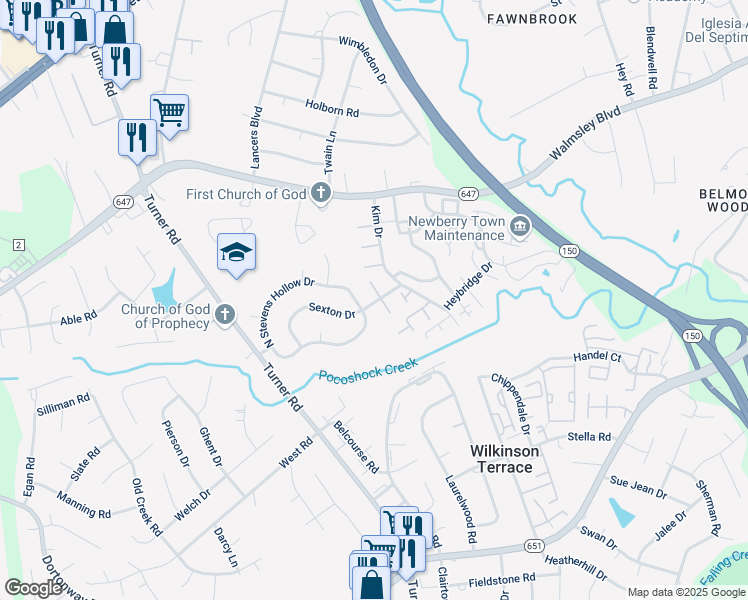 map of restaurants, bars, coffee shops, grocery stores, and more near 3161 Kim Drive in Richmond