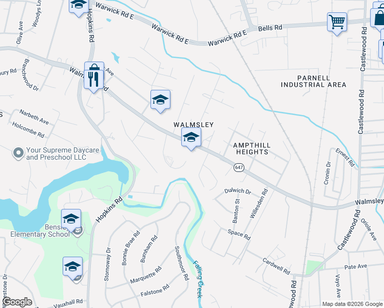 map of restaurants, bars, coffee shops, grocery stores, and more near 3323 Walmsley Boulevard in Richmond