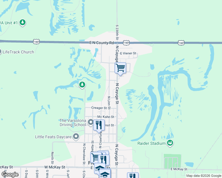 map of restaurants, bars, coffee shops, grocery stores, and more near 714 North Linn Street in Frontenac