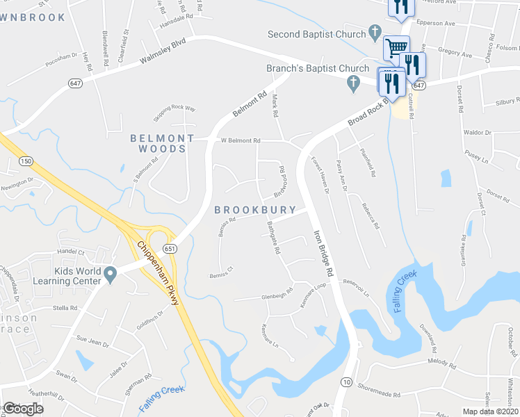 map of restaurants, bars, coffee shops, grocery stores, and more near 3800 Bathgate Road in Richmond