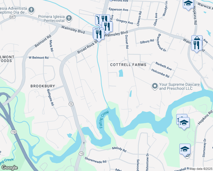 map of restaurants, bars, coffee shops, grocery stores, and more near 3800 Cottrell Road in Richmond