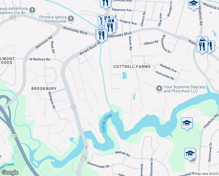 map of restaurants, bars, coffee shops, grocery stores, and more near 3800 Cottrell Road in Richmond