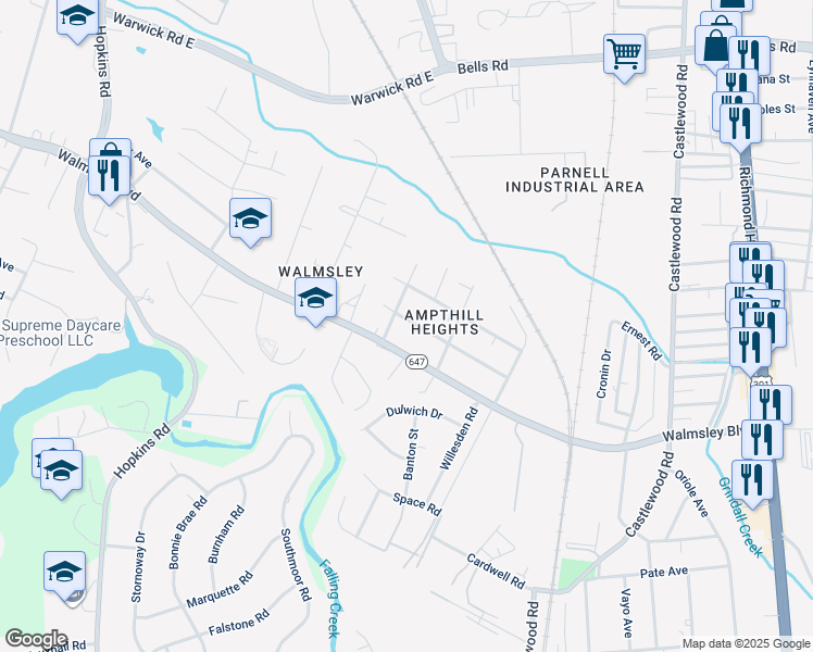 map of restaurants, bars, coffee shops, grocery stores, and more near 3135 Navarone Avenue in Richmond