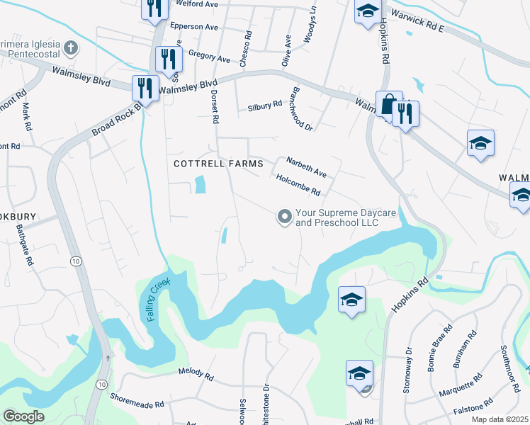 map of restaurants, bars, coffee shops, grocery stores, and more near 4046 Dorset Road in Richmond