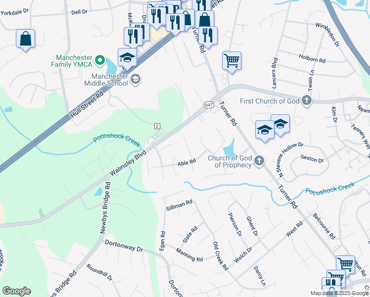 map of restaurants, bars, coffee shops, grocery stores, and more near 3114 Able Place in Chesterfield