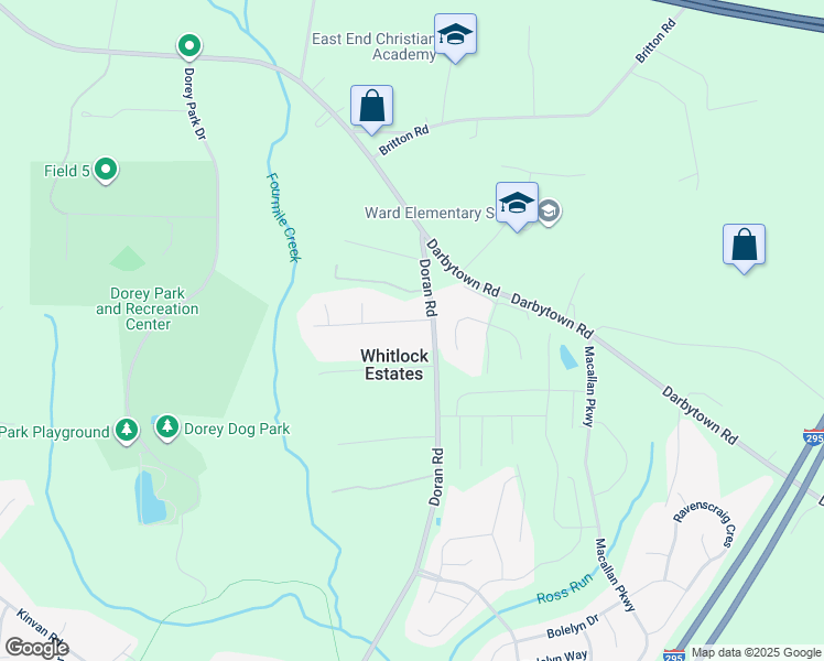 map of restaurants, bars, coffee shops, grocery stores, and more near 3229 Pinefields Drive in Richmond
