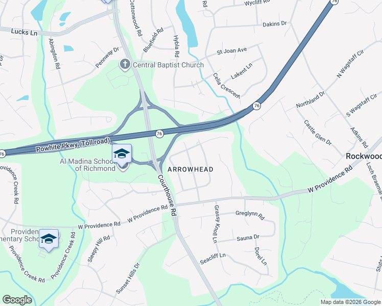 map of restaurants, bars, coffee shops, grocery stores, and more near 2006 Arrow Point Trail in Richmond