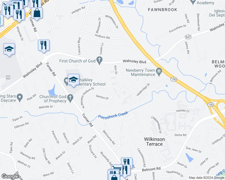 map of restaurants, bars, coffee shops, grocery stores, and more near 6424 Sexton Drive in Richmond